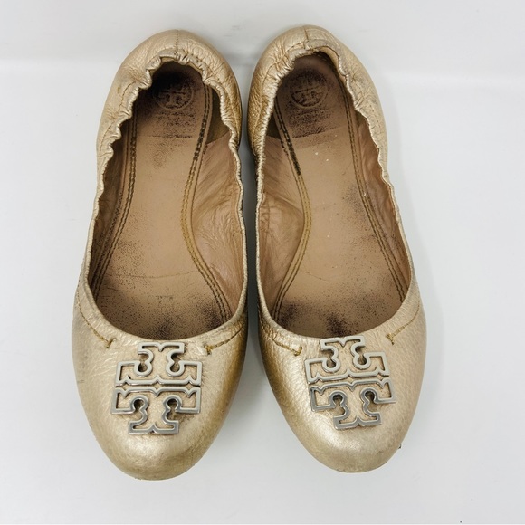 TORY BURCH Melinda Pebbled Leather Ballet Flats - Picture 1 of 9